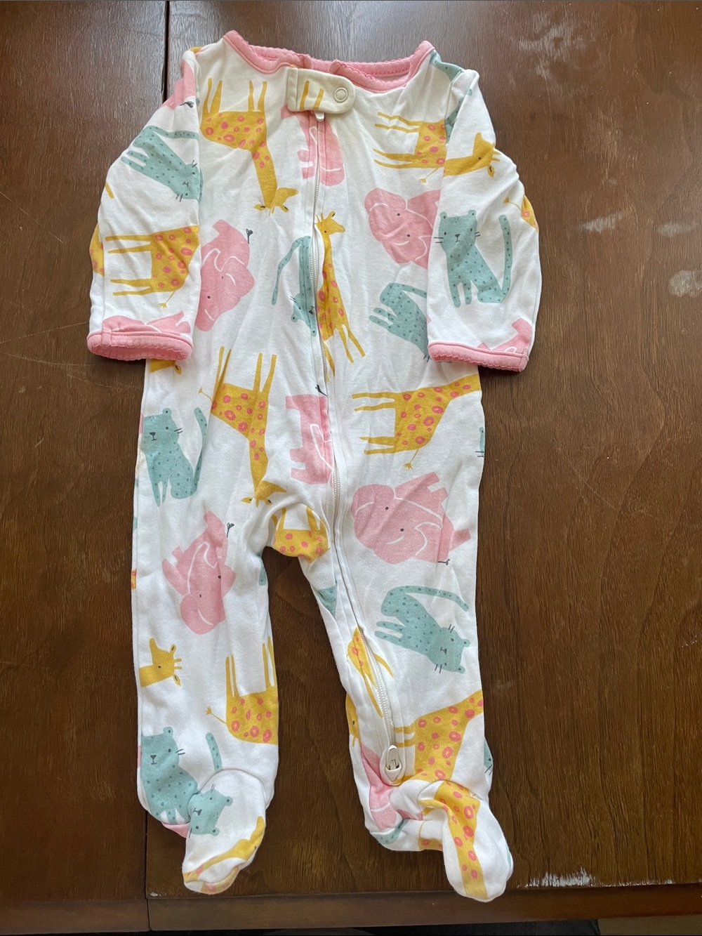 Carter's White Footed One-Piece with Pink, Yellow & Green Animal Print